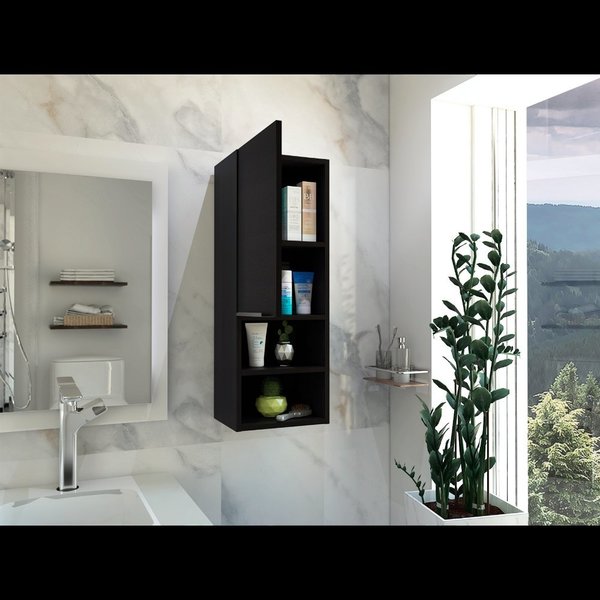 Tuhome Mila Bathroom Cabinet, Two Interior Shelves, Two External Shelves, Single Door Cabinet, Black MLW5537